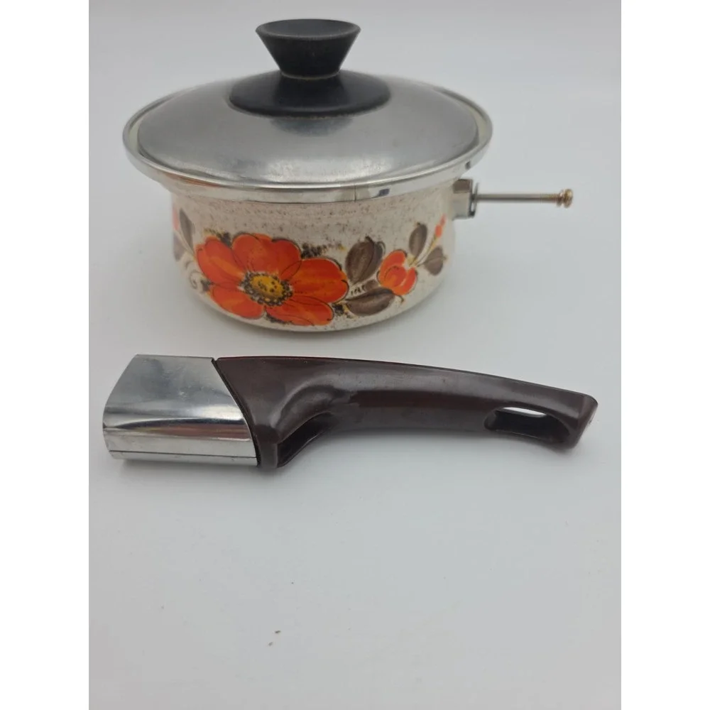 VTG 2001 Sanko Ware Show Pans 1-Quart Saucepan Made in Japan Pot Orange Poppy